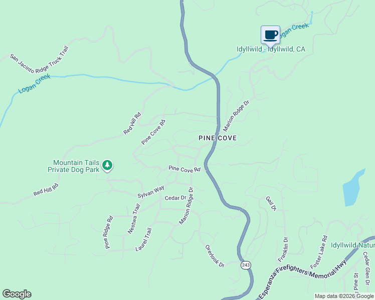 map of restaurants, bars, coffee shops, grocery stores, and more near 52823 Sugar Pine Drive in Idyllwild-Pine Cove