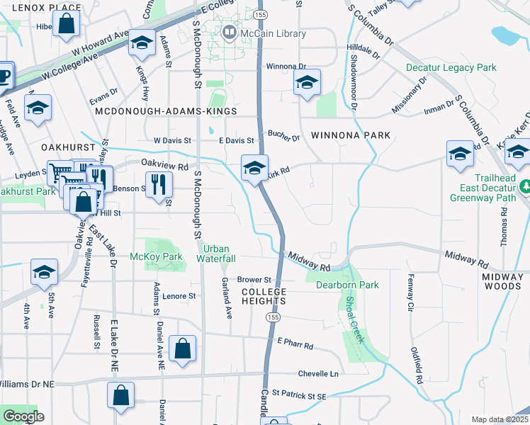 map of restaurants, bars, coffee shops, grocery stores, and more near 218b Buchanan Terrace in Decatur