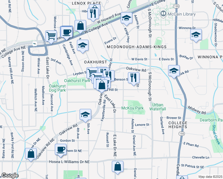 map of restaurants, bars, coffee shops, grocery stores, and more near 356 West Hill Street in Decatur