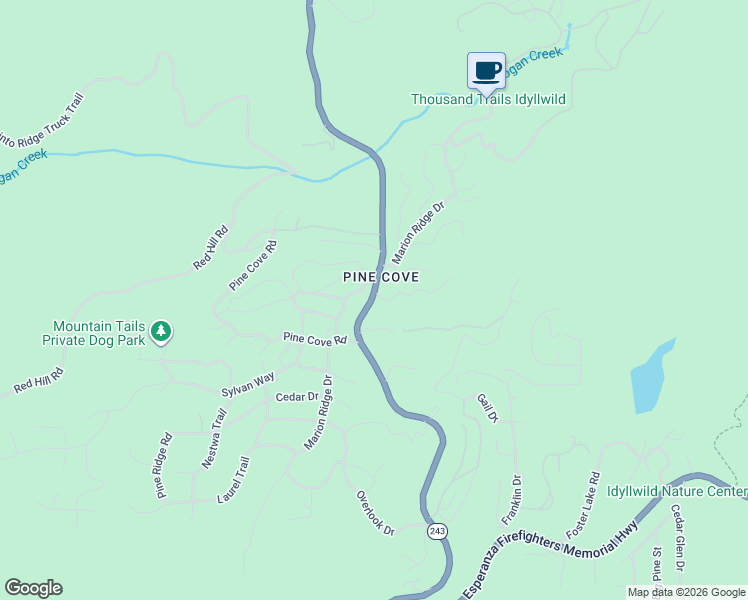 map of restaurants, bars, coffee shops, grocery stores, and more near 52992 Manzanita Drive in Idyllwild-Pine Cove