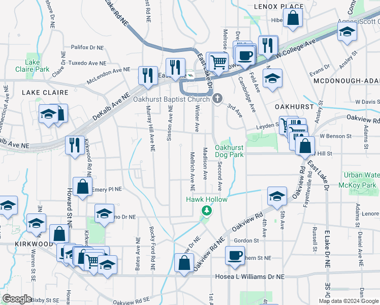 map of restaurants, bars, coffee shops, grocery stores, and more near 244 Mellrich Avenue Northeast in Atlanta