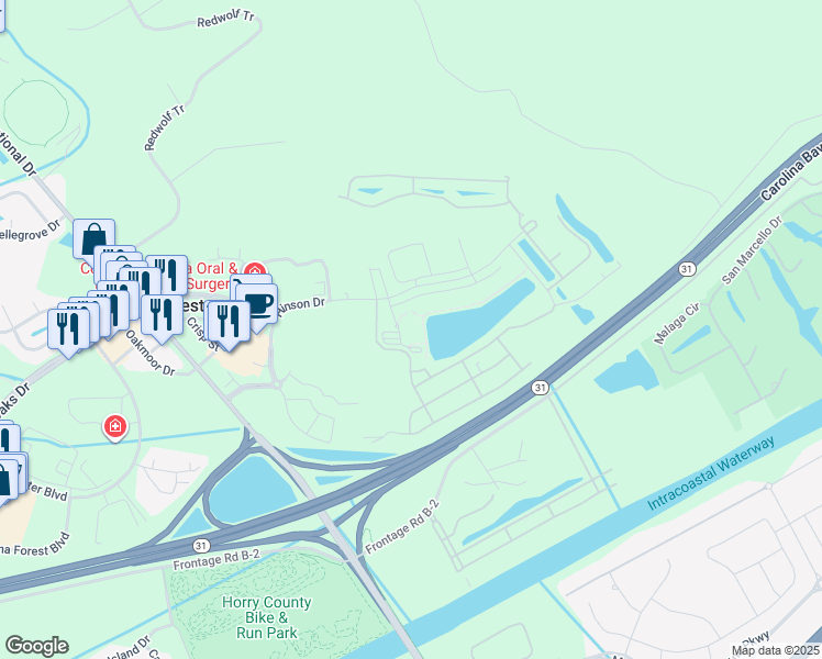 map of restaurants, bars, coffee shops, grocery stores, and more near 915 Brentmoor Drive in Myrtle Beach