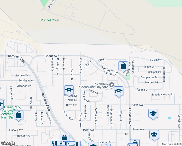 map of restaurants, bars, coffee shops, grocery stores, and more near 43608 Savannah Way in Hemet