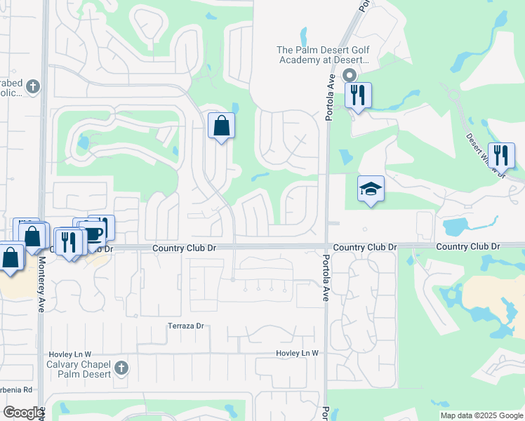 map of restaurants, bars, coffee shops, grocery stores, and more near 39781 Chimney Flats Drive in Palm Desert