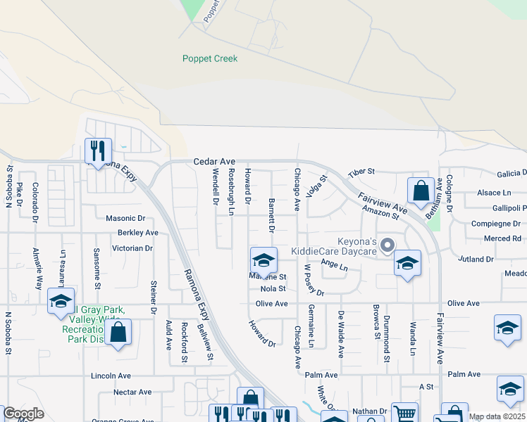 map of restaurants, bars, coffee shops, grocery stores, and more near 43362 Nita Circle in Hemet