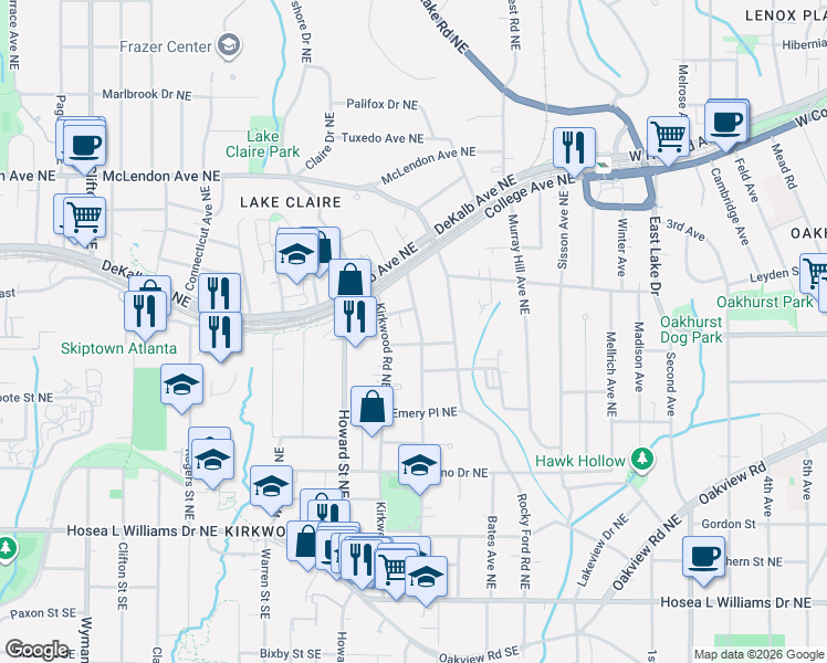 map of restaurants, bars, coffee shops, grocery stores, and more near 2028 Presley Way Northeast in Atlanta