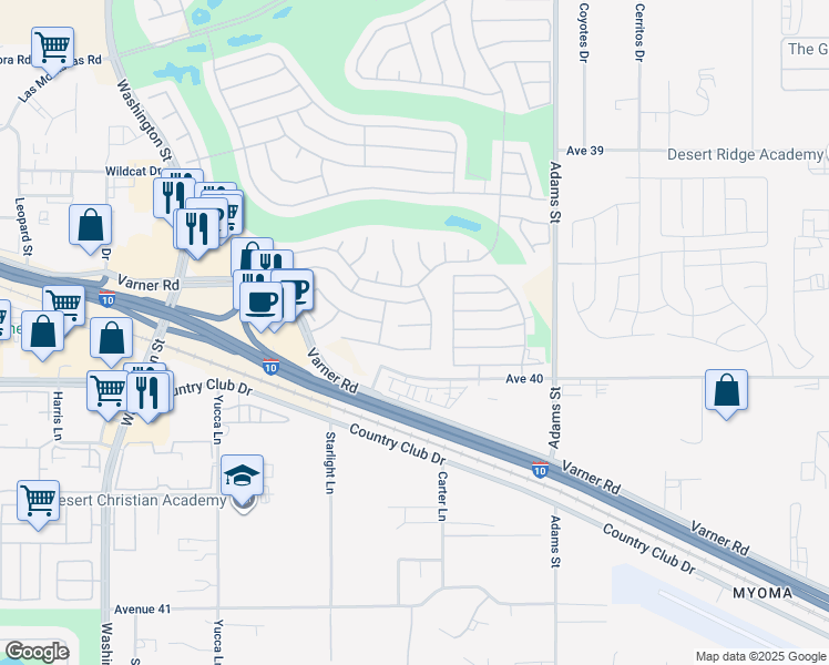 map of restaurants, bars, coffee shops, grocery stores, and more near 78689 Hampshire Avenue in Palm Desert