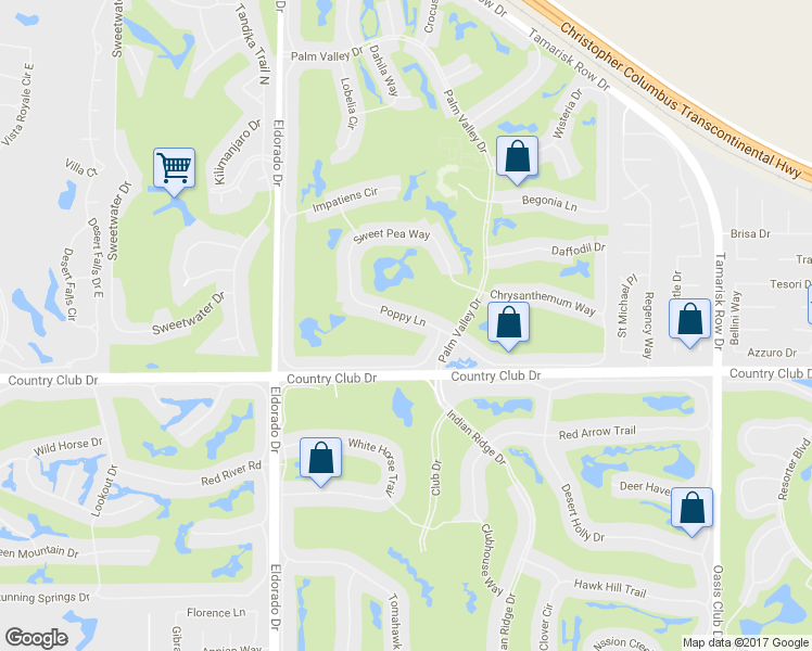 map of restaurants, bars, coffee shops, grocery stores, and more near 76305 Poppy Lane in Palm Desert