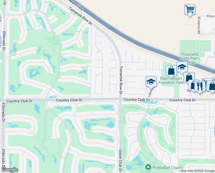 map of restaurants, bars, coffee shops, grocery stores, and more near 39730 Regency Way in Palm Desert