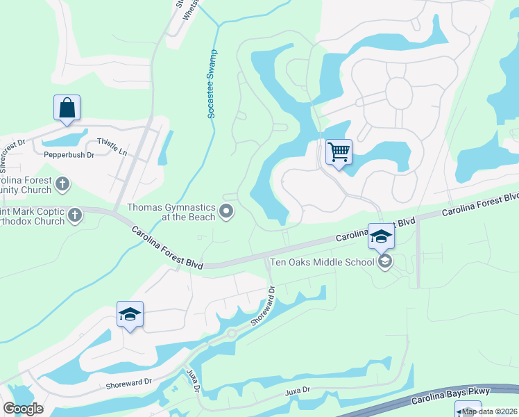 map of restaurants, bars, coffee shops, grocery stores, and more near 521 Starlit Way in Myrtle Beach