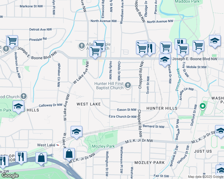 map of restaurants, bars, coffee shops, grocery stores, and more near in Atlanta