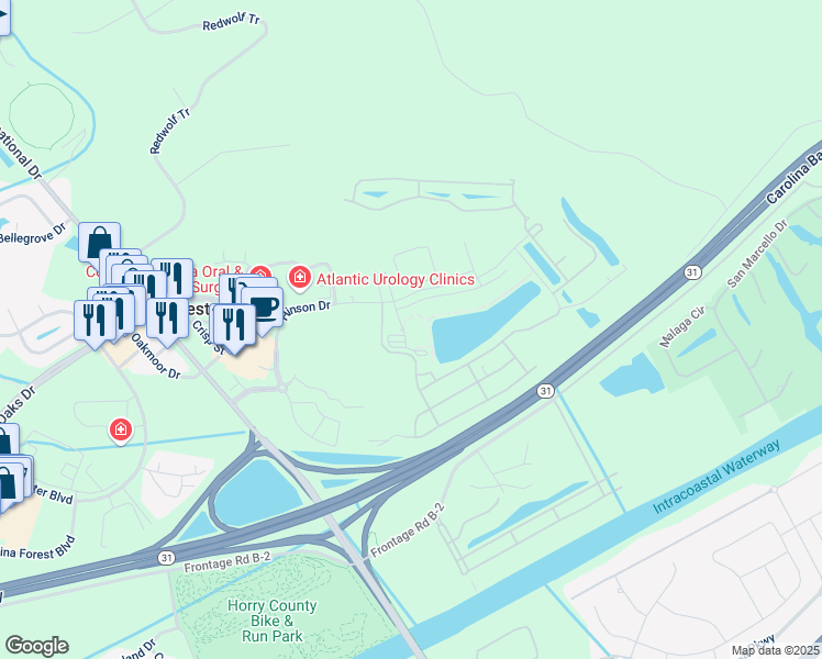 map of restaurants, bars, coffee shops, grocery stores, and more near 915 Brentmoor Drive in Myrtle Beach