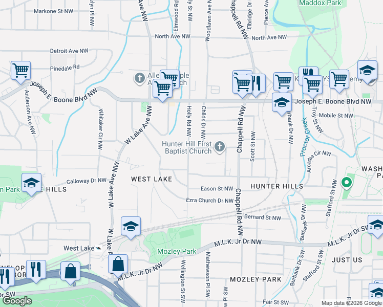 map of restaurants, bars, coffee shops, grocery stores, and more near in Atlanta