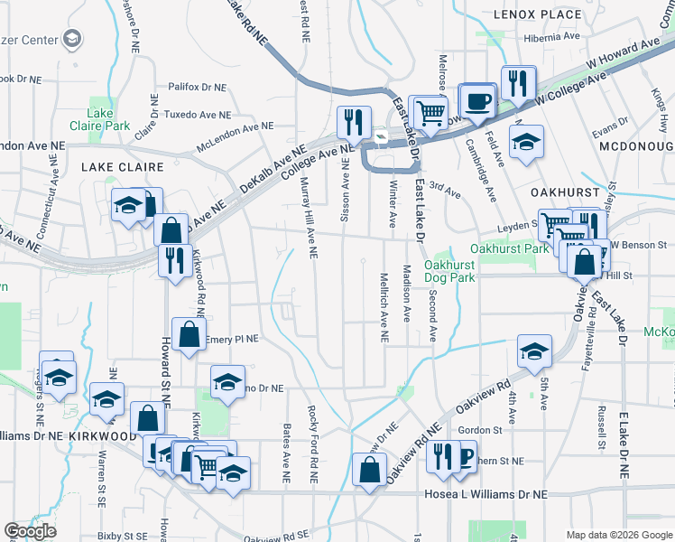 map of restaurants, bars, coffee shops, grocery stores, and more near 248 Sisson Avenue Northeast in Atlanta