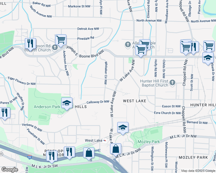 map of restaurants, bars, coffee shops, grocery stores, and more near 1767 Tiger Flowers Drive Northwest in Atlanta