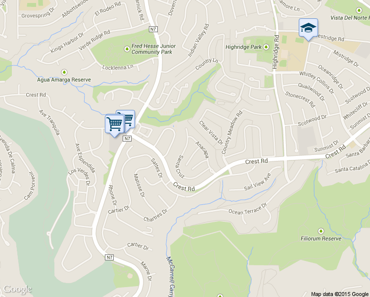 map of restaurants, bars, coffee shops, grocery stores, and more near Santa Cruz in Rolling Hills Estates