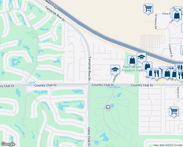 map of restaurants, bars, coffee shops, grocery stores, and more near 102 Batista Court in Palm Desert
