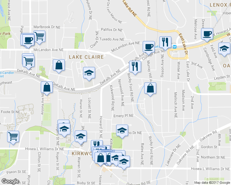 map of restaurants, bars, coffee shops, grocery stores, and more near 2028 Presley Way Northeast in Atlanta