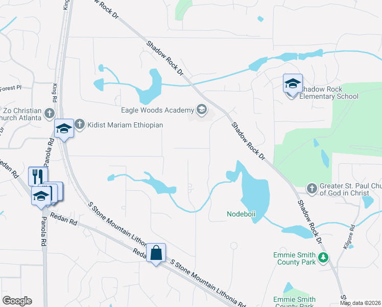 map of restaurants, bars, coffee shops, grocery stores, and more near 5774 Lanny Lane in Lithonia