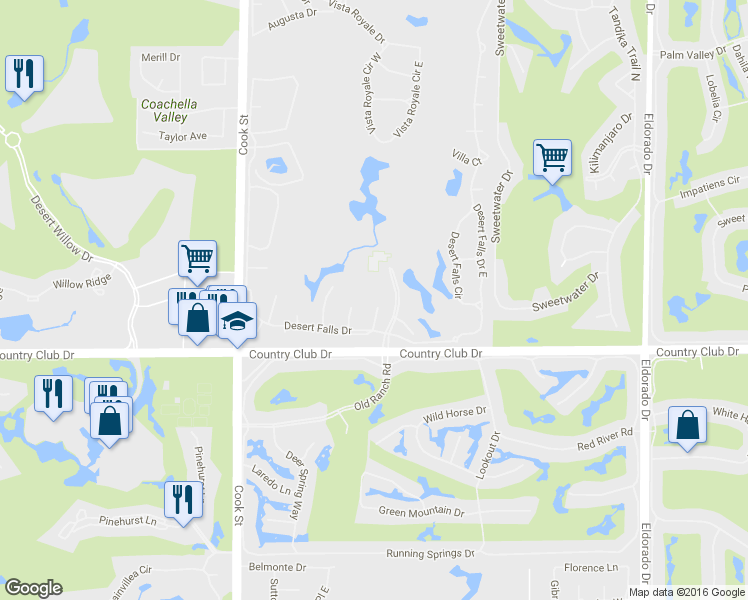 map of restaurants, bars, coffee shops, grocery stores, and more near 117 Sarona Circle in Palm Desert