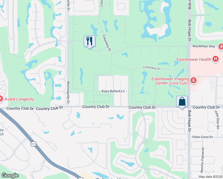 map of restaurants, bars, coffee shops, grocery stores, and more near 39655 Keenan Drive in Rancho Mirage