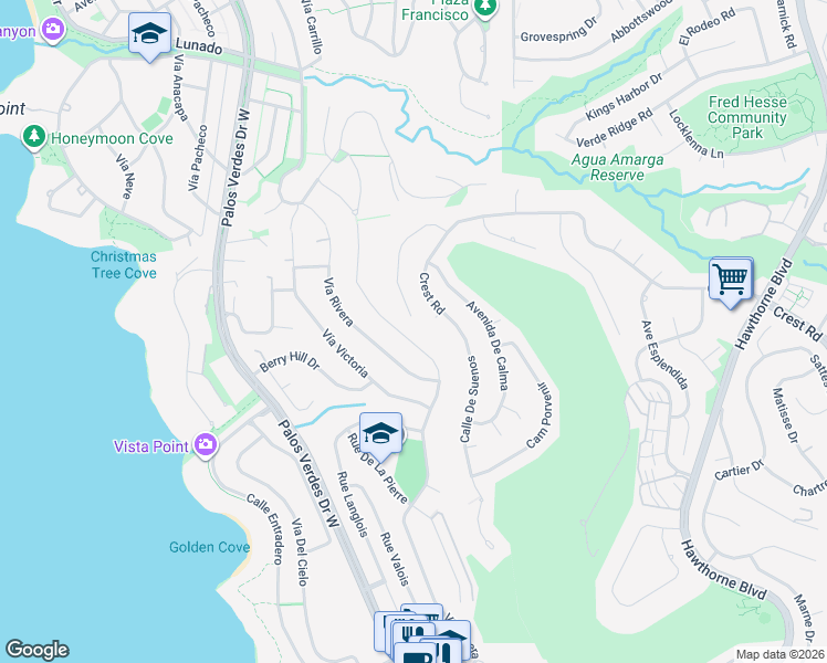 map of restaurants, bars, coffee shops, grocery stores, and more near 7246 Avenida Altisima in Rancho Palos Verdes