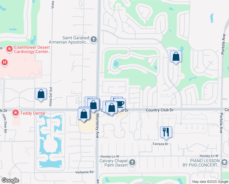 map of restaurants, bars, coffee shops, grocery stores, and more near 269 Corte San Marco in Palm Desert