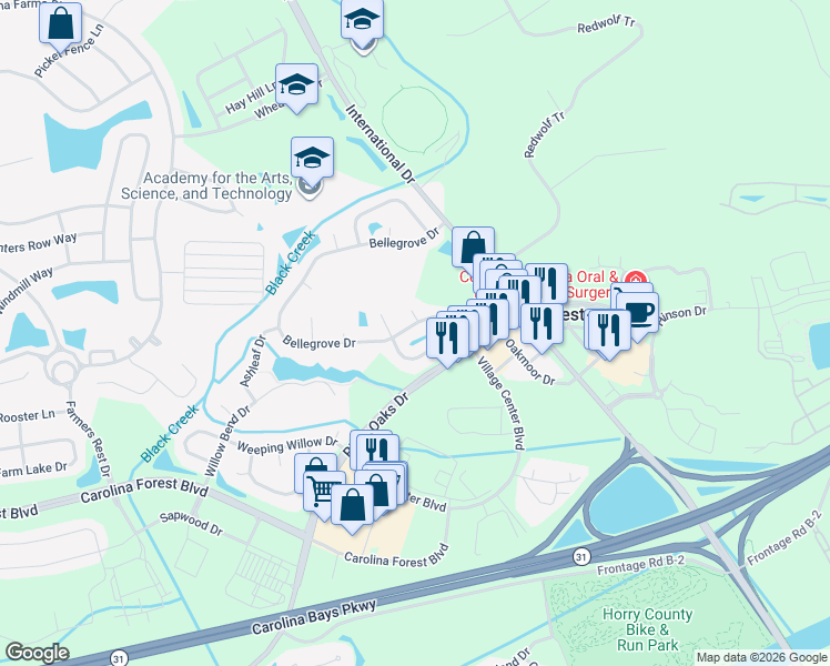 map of restaurants, bars, coffee shops, grocery stores, and more near 705 Coffee Tree Court in Myrtle Beach