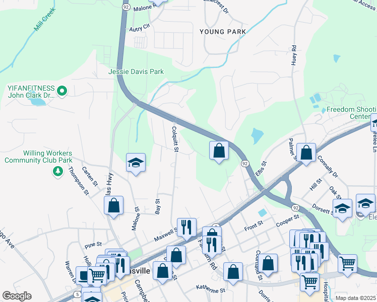 map of restaurants, bars, coffee shops, grocery stores, and more near 8046 Youngstown Street in Douglasville