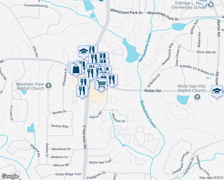 map of restaurants, bars, coffee shops, grocery stores, and more near 4881 Redan Road in Stone Mountain
