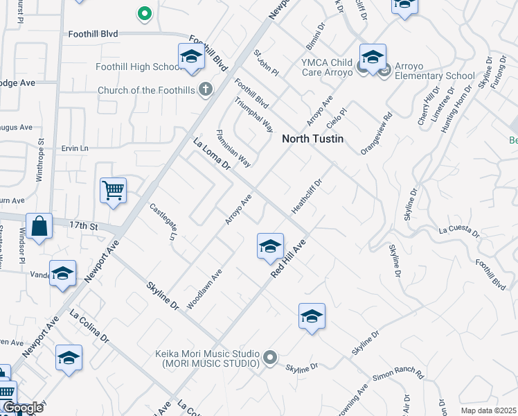 map of restaurants, bars, coffee shops, grocery stores, and more near 11791 Loma Linda Way in Santa Ana