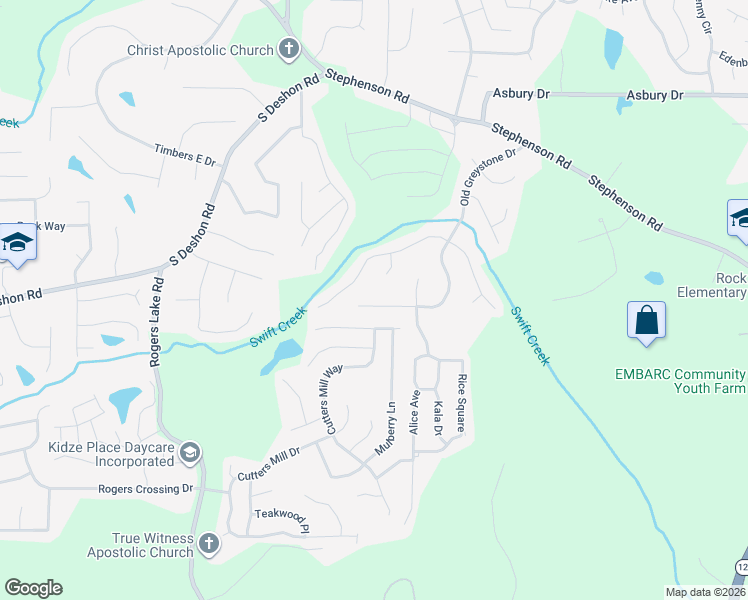map of restaurants, bars, coffee shops, grocery stores, and more near 1219 Old Greystone Drive in Lithonia