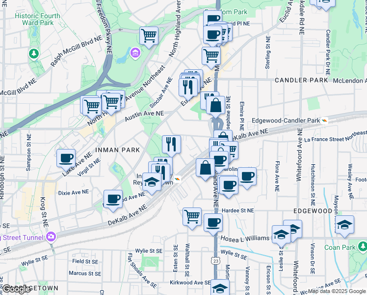 map of restaurants, bars, coffee shops, grocery stores, and more near 216 Haralson Lane in Atlanta