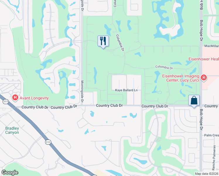 map of restaurants, bars, coffee shops, grocery stores, and more near 142 Yale Drive in Rancho Mirage