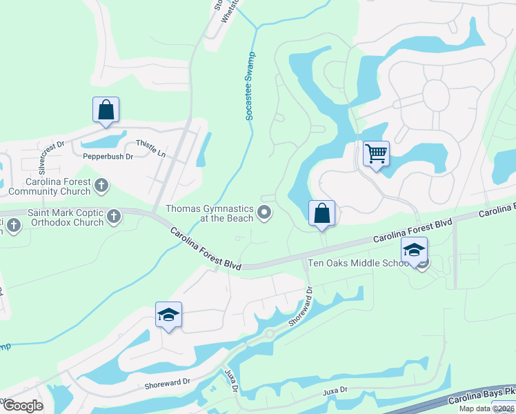 map of restaurants, bars, coffee shops, grocery stores, and more near 101 Surgeons Dr in Myrtle Beach