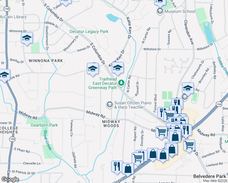 map of restaurants, bars, coffee shops, grocery stores, and more near 1178 Thomas Road in Decatur