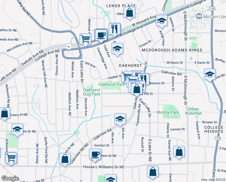 map of restaurants, bars, coffee shops, grocery stores, and more near 546 East Lake Drive in Decatur