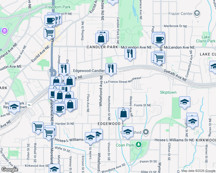 map of restaurants, bars, coffee shops, grocery stores, and more near 226 Hutchinson Street Northeast in Atlanta