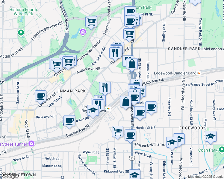 map of restaurants, bars, coffee shops, grocery stores, and more near 216 Haralson Lane in Atlanta