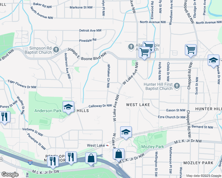 map of restaurants, bars, coffee shops, grocery stores, and more near 1767 Tiger Flowers Drive Northwest in Atlanta