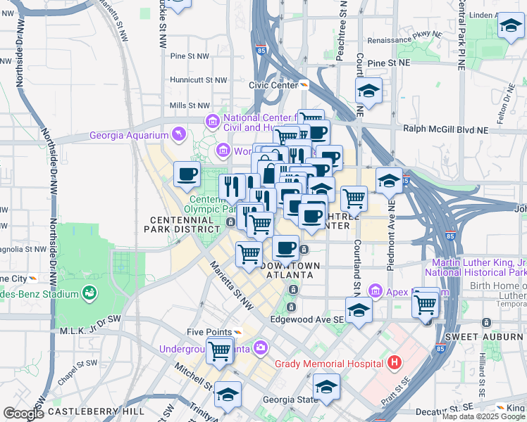 map of restaurants, bars, coffee shops, grocery stores, and more near in Atlanta