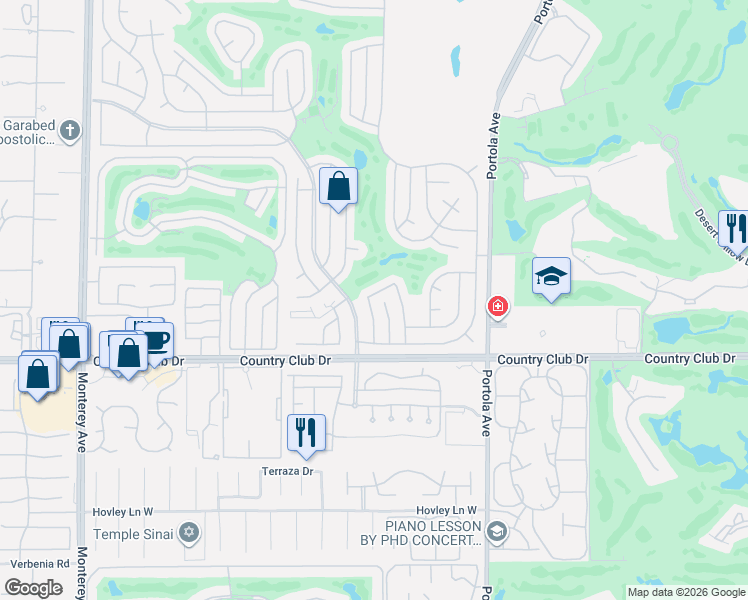 map of restaurants, bars, coffee shops, grocery stores, and more near 39719 Desert Angel Drive in Palm Desert
