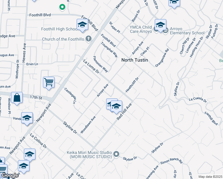 map of restaurants, bars, coffee shops, grocery stores, and more near 11791 Loma Linda Way in Santa Ana