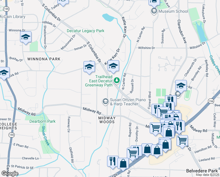 map of restaurants, bars, coffee shops, grocery stores, and more near 1178 Thomas Road in Decatur