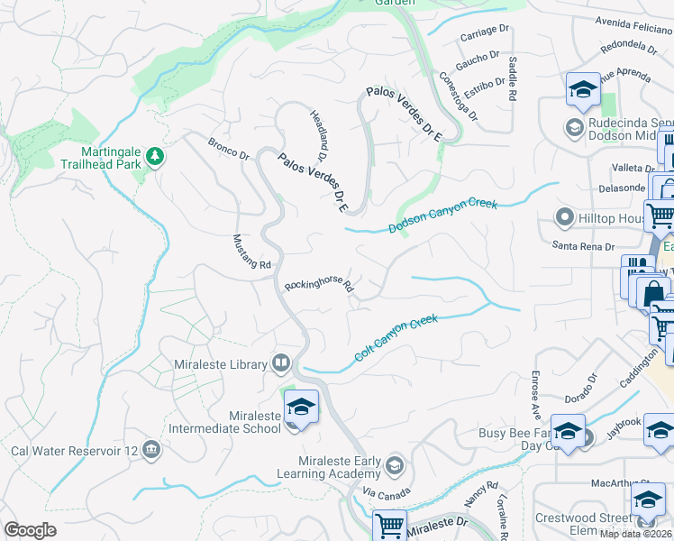 map of restaurants, bars, coffee shops, grocery stores, and more near 23 Rockinghorse Road in Rancho Palos Verdes