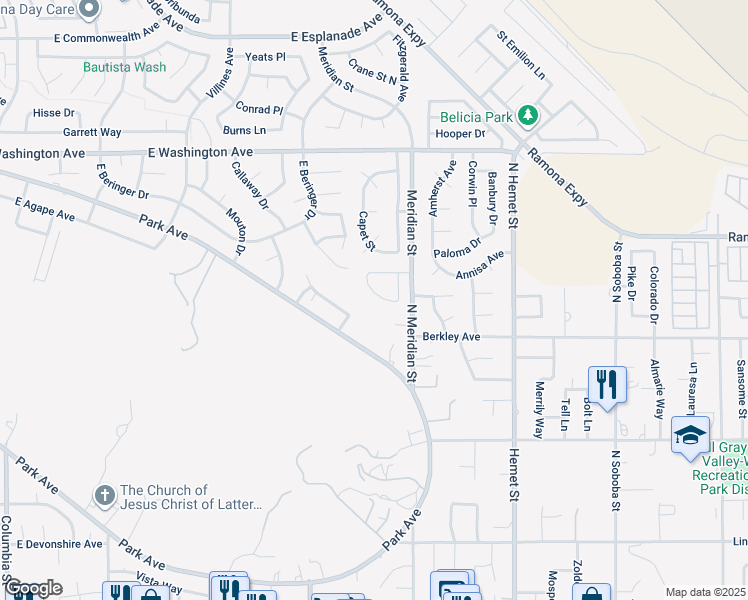 map of restaurants, bars, coffee shops, grocery stores, and more near 739 Chardonnay Place in Hemet