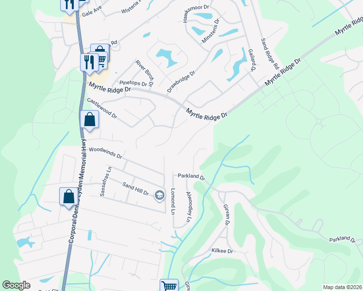 map of restaurants, bars, coffee shops, grocery stores, and more near 1128 Lancelot Lane in Conway
