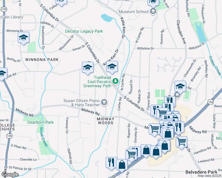 map of restaurants, bars, coffee shops, grocery stores, and more near 1178 Thomas Road in Decatur