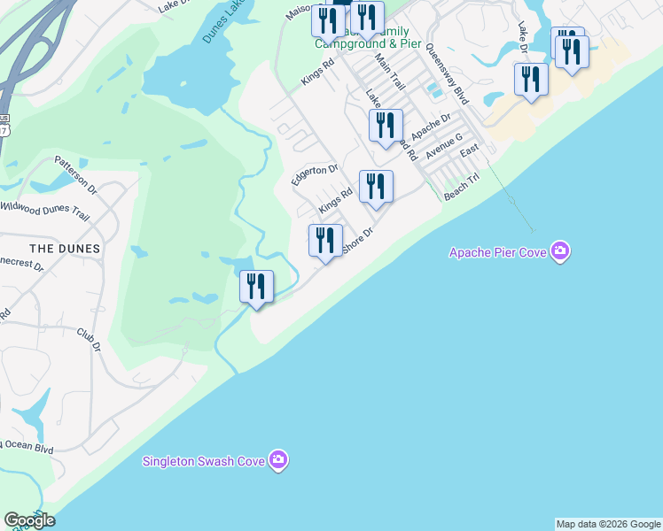 map of restaurants, bars, coffee shops, grocery stores, and more near 9550 Shore Drive in Myrtle Beach