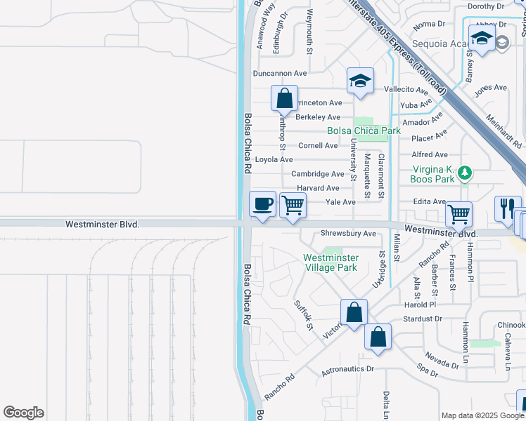 map of restaurants, bars, coffee shops, grocery stores, and more near 13902 Grambling Circle in Westminster